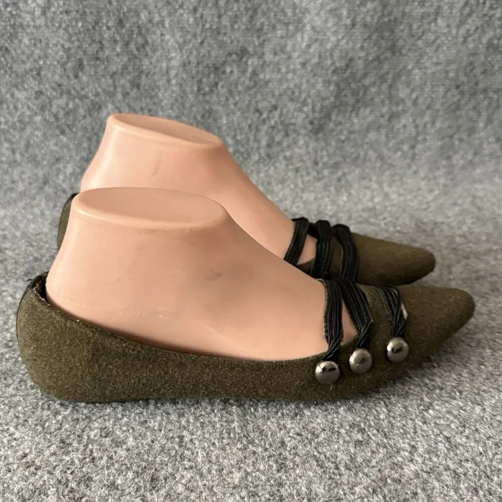 Rampage Olive Green Pointed Toe Wool Ballet Flats Strappy Toe Details Size 8 M